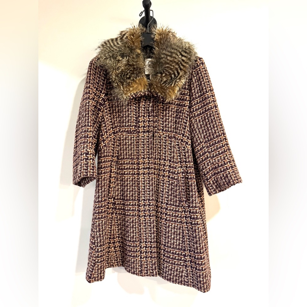 EUC Women’s Anthropologie Elegant Brown Jacket with removable fur collar M